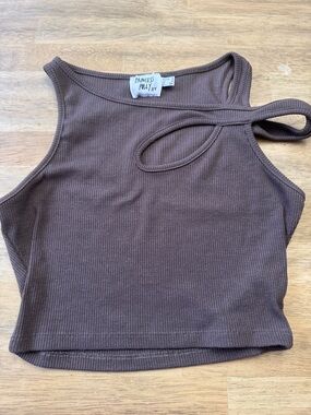 Princess Polly Chocolate Brown Ribbed Cutout Crop Tank